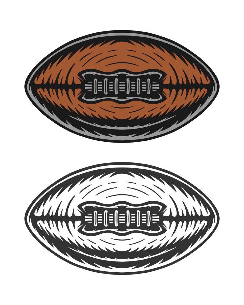 Pelota de rugby de fútbol americano de xilografía retro vintage. se puede usar como emblema, logotipo, insignia, etiqueta. marca, cartel o impresión. arte gráfico monocromático. vector. vector