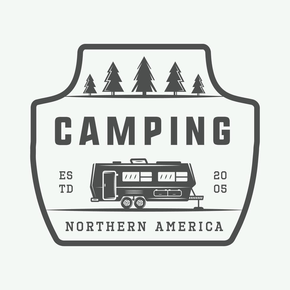 Vintage camping outdoor and adventure logo, badge, labels, emblem, mark. Graphic Art. Vector Illustration.