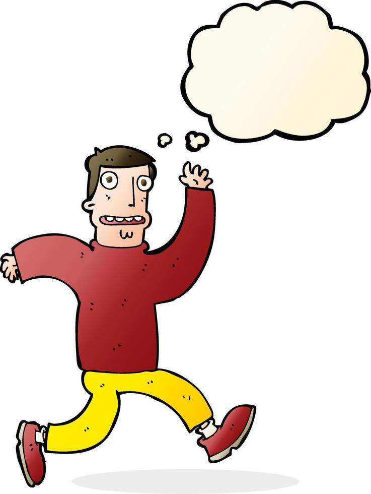 cartoon terrified man with thought bubble vector