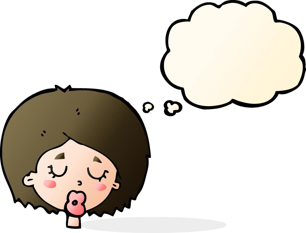 cartoon woman with eyes closed with thought bubble vector
