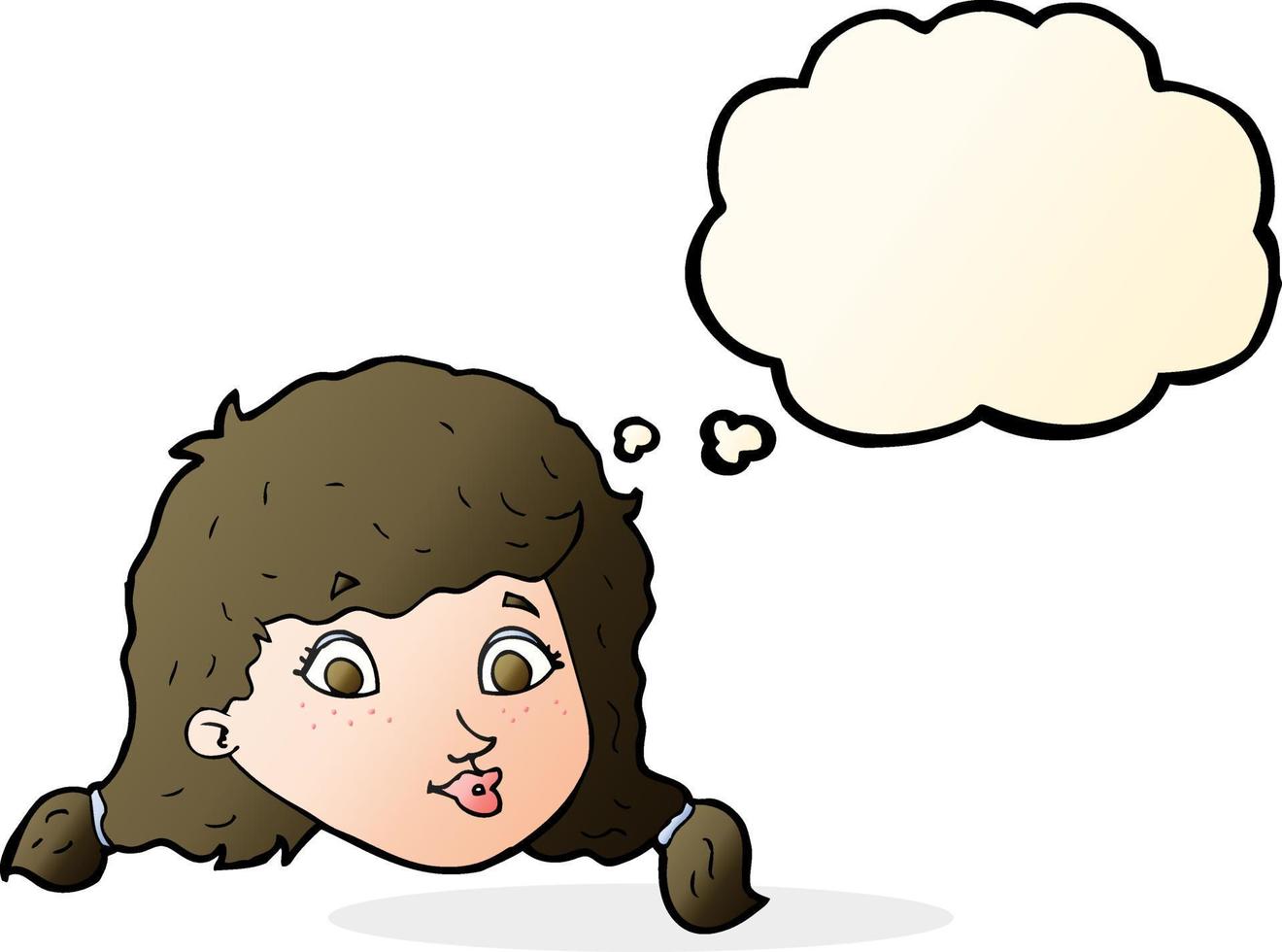 cartoon pretty female face with thought bubble vector