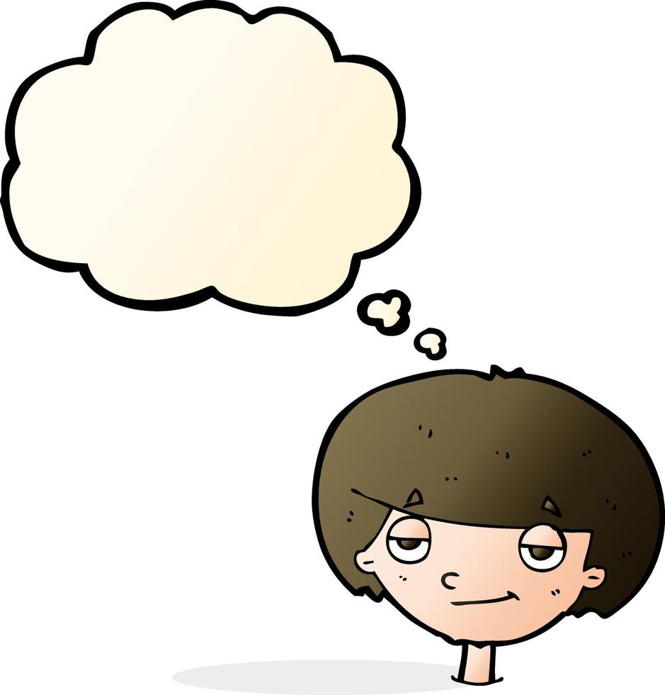 cartoon smug looking boy with thought bubble vector