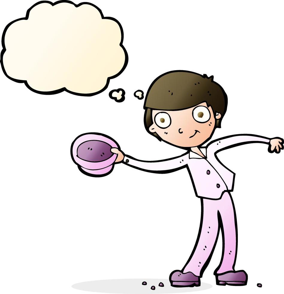 cartoon man tipping hat with thought bubble vector