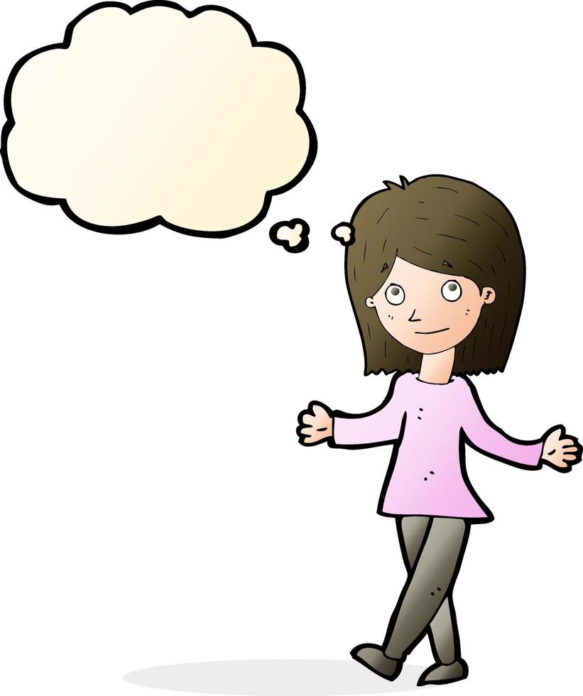 cartoon woman with no worries with thought bubble vector