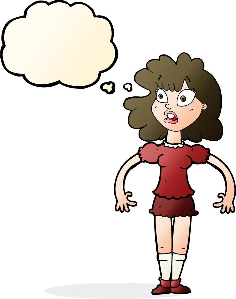 cartoon pretty girl with shocked expression with thought bubble vector