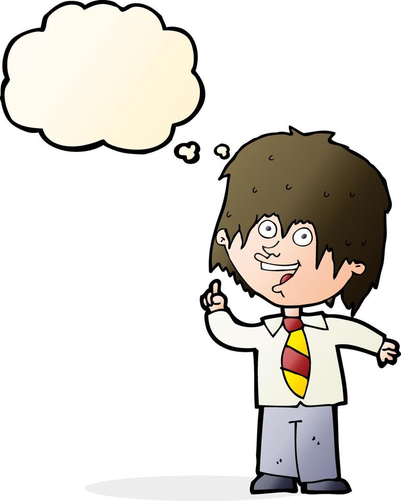 cartoon school boy with idea with thought bubble vector