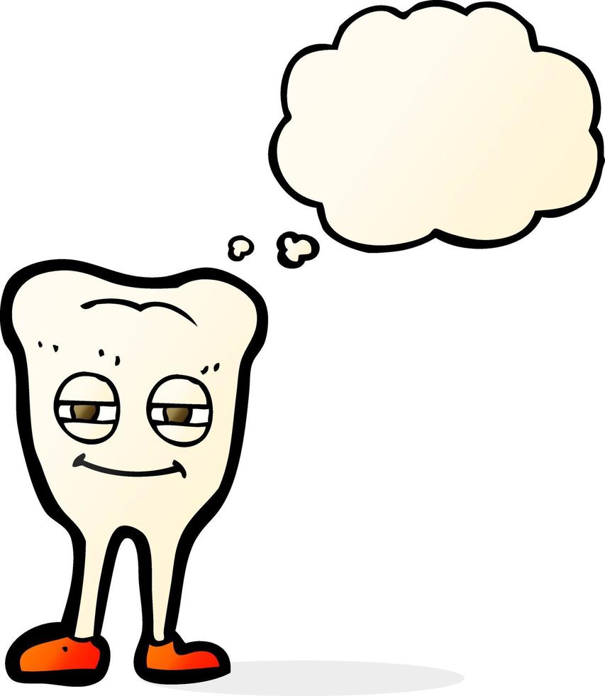 cartoon smiling tooth with thought bubble vector