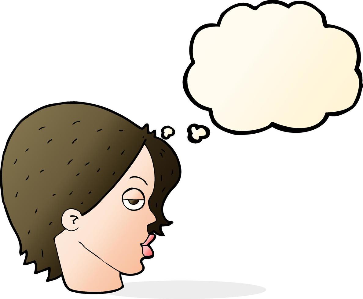 cartoon woman raising eyebrow with thought bubble vector