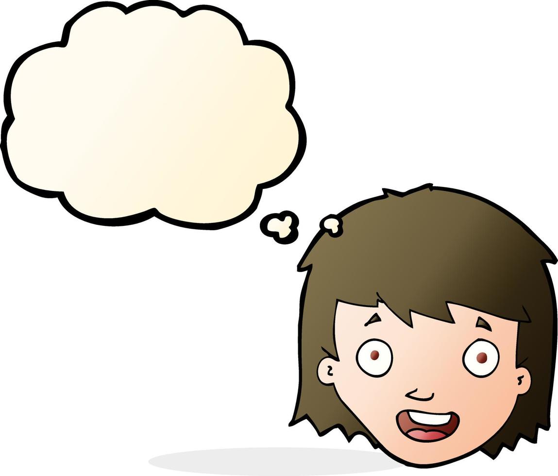 cartoon happy female face with thought bubble vector