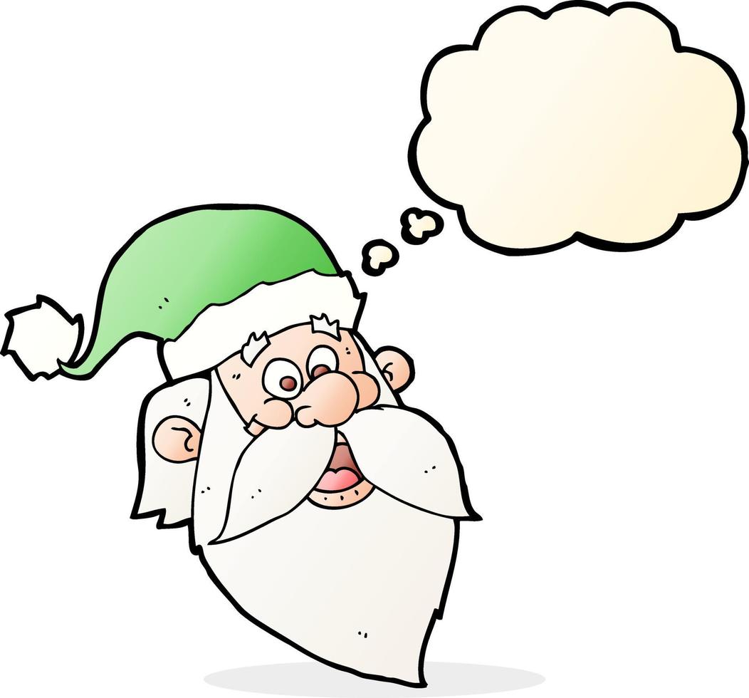 caricatura, alegre, santa claus, cara, con, burbuja del pensamiento vector