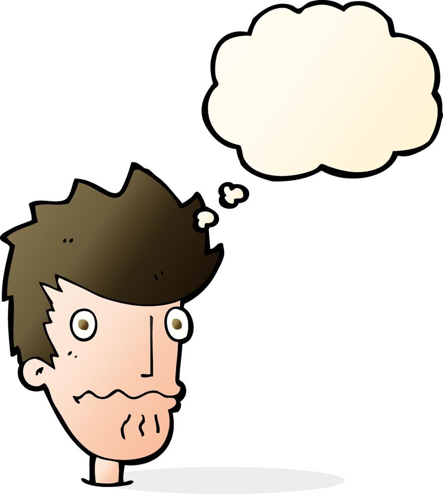 cartoon nervous man with thought bubble vector