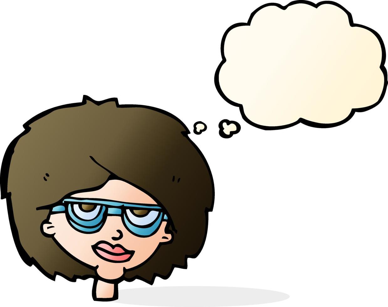 cartoon woman wearing spectacles with thought bubble vector