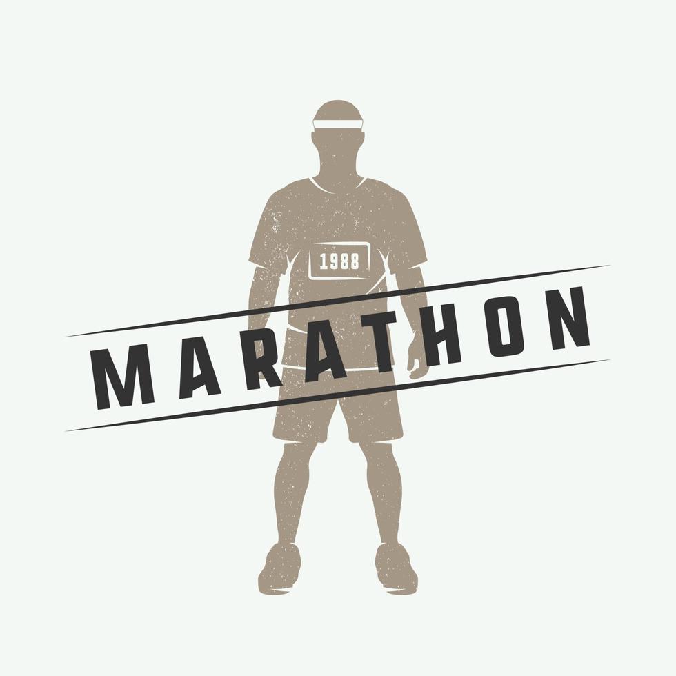 Vintage marathon or run logo, emblem, badge, poster, print or label. Vector Illustration.