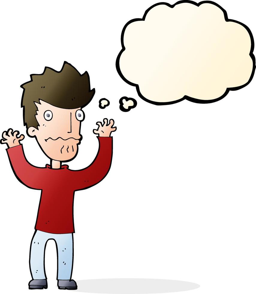 cartoon frightened man with thought bubble vector