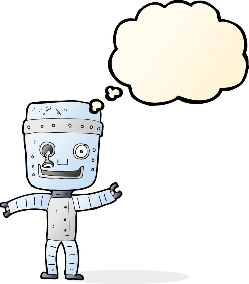 cartoon funny old robot with thought bubble vector