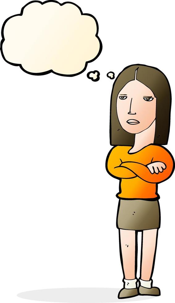 cartoon woman with folded arms with thought bubble vector