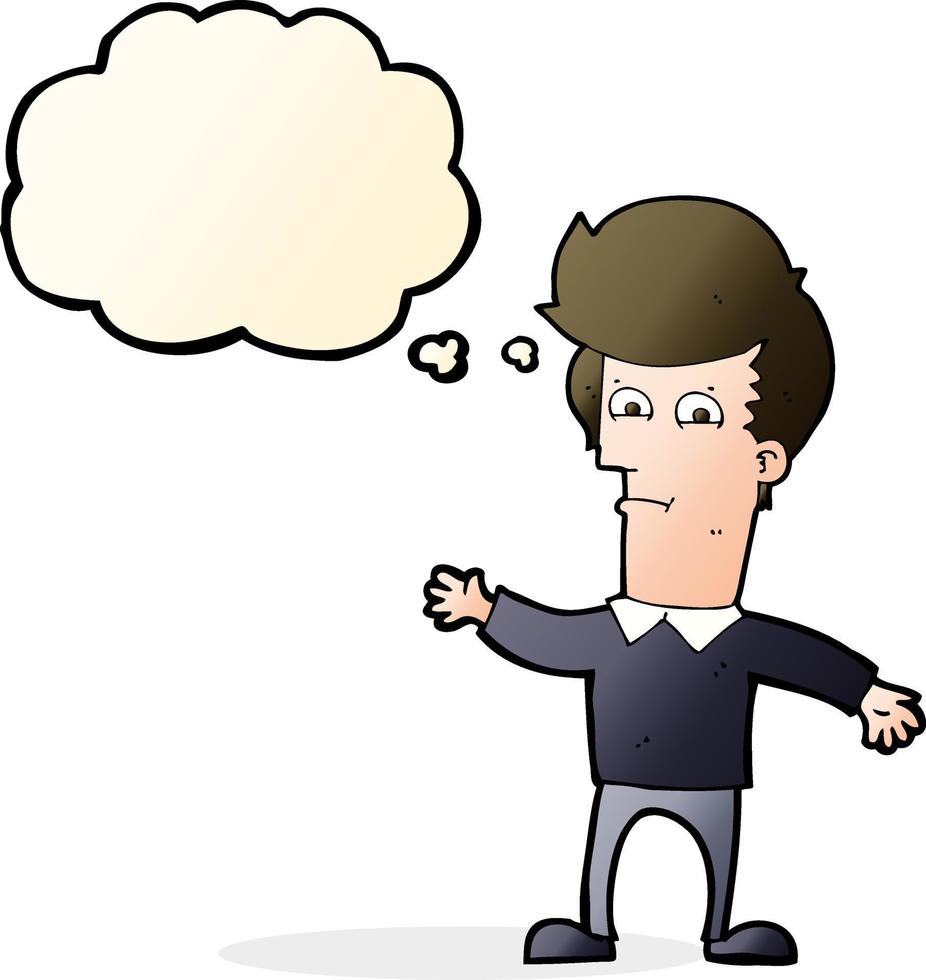 cartoon waving man with thought bubble vector