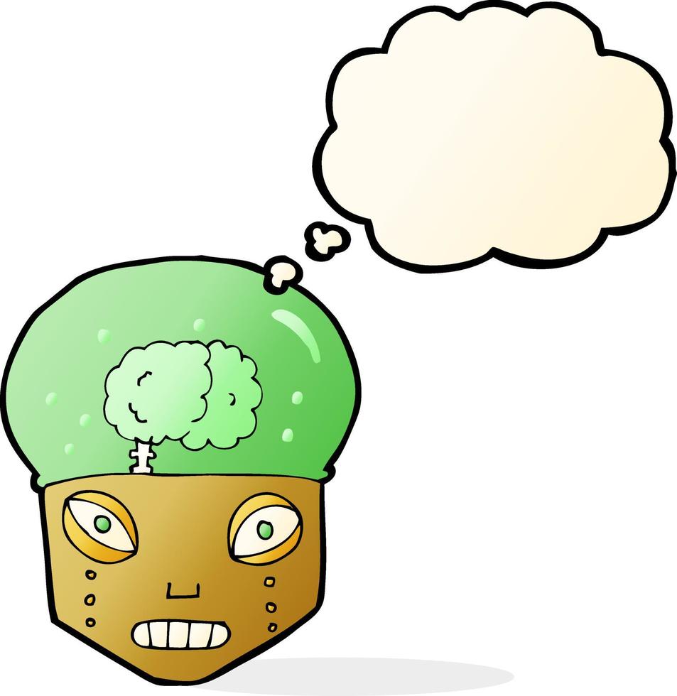 cartoon spooky robot head with thought bubble vector