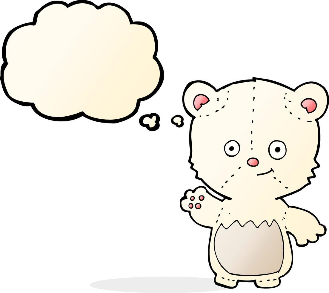 cartoon polar bear cub waving with thought bubble vector