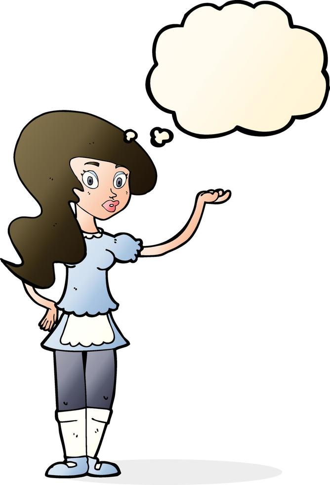 cartoon waitress with thought bubble vector