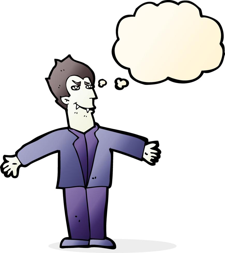 cartoon vampire man with open arms with thought bubble vector