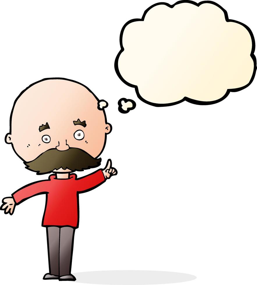 cartoon bald man with idea with thought bubble vector