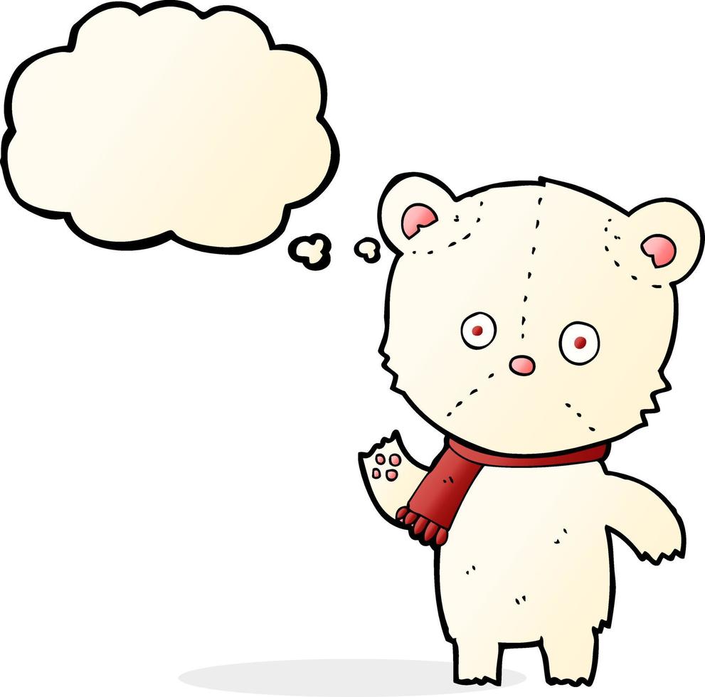 cartoon waving polar bear with thought bubble vector