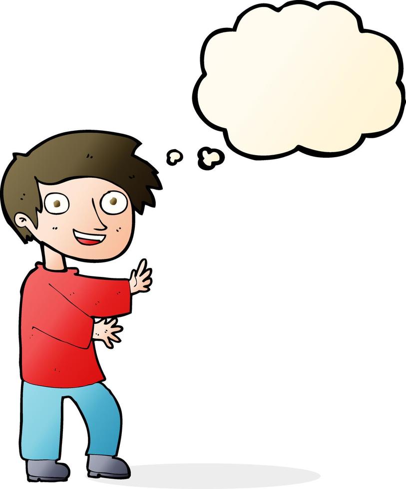 cartoon excited boy with thought bubble vector