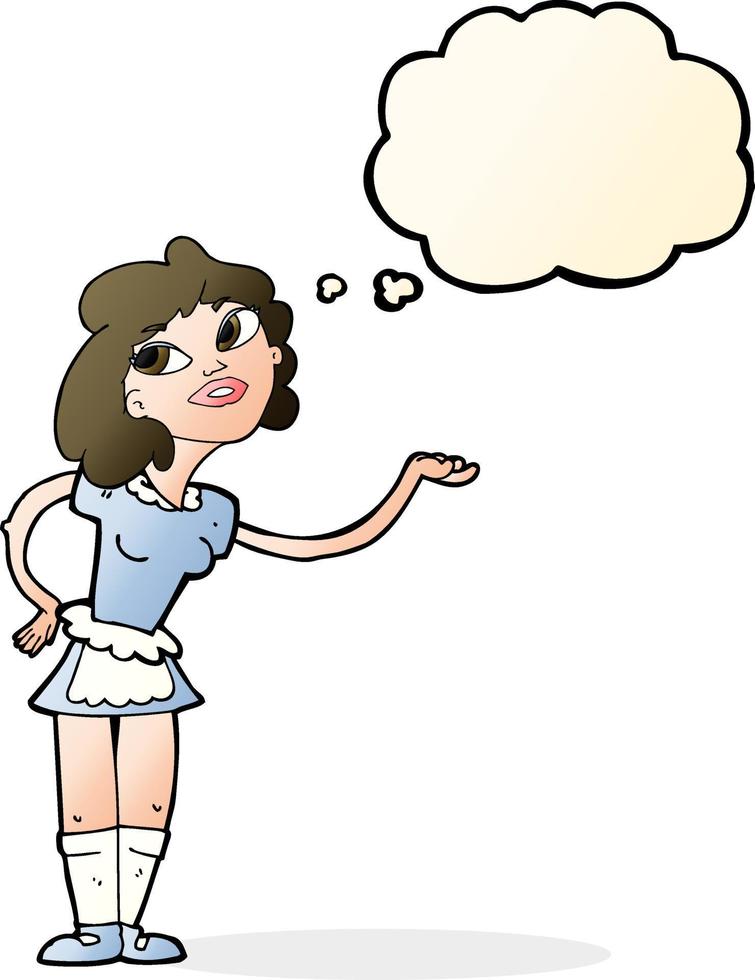 cartoon waitress serving with thought bubble vector