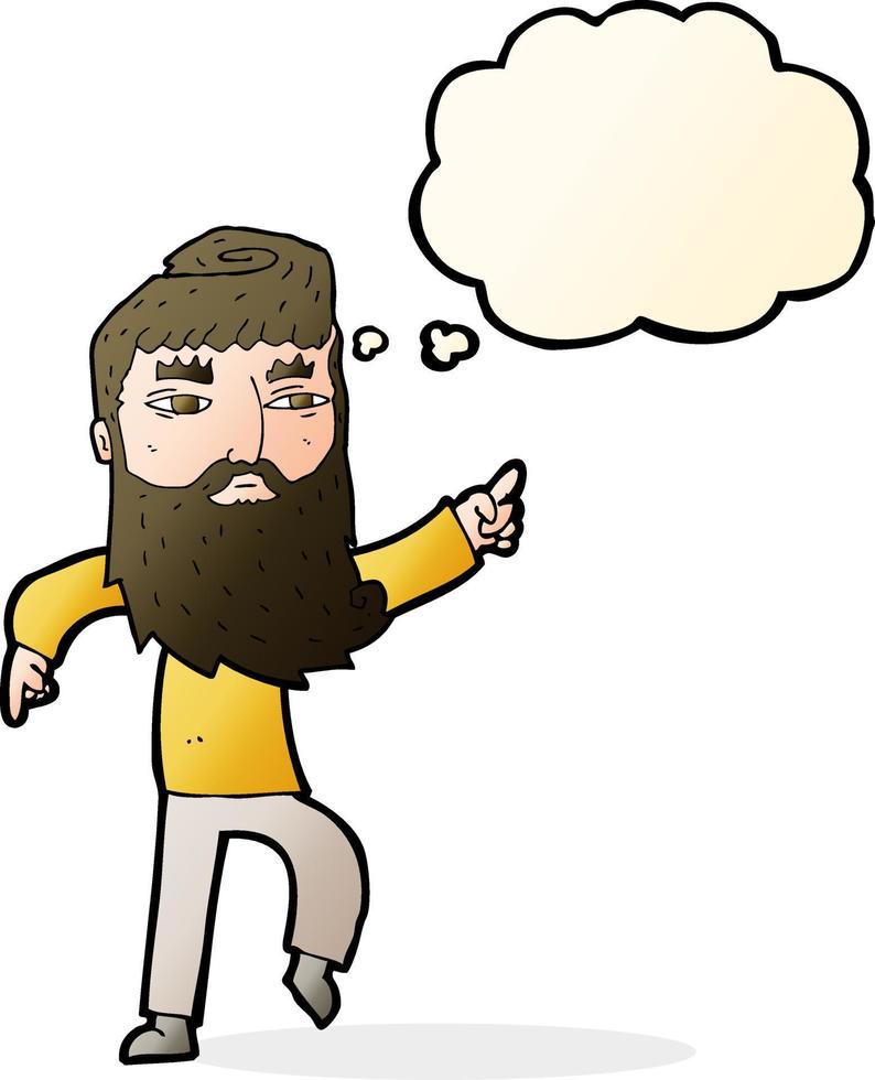 cartoon bearded man pointing the way with thought bubble vector