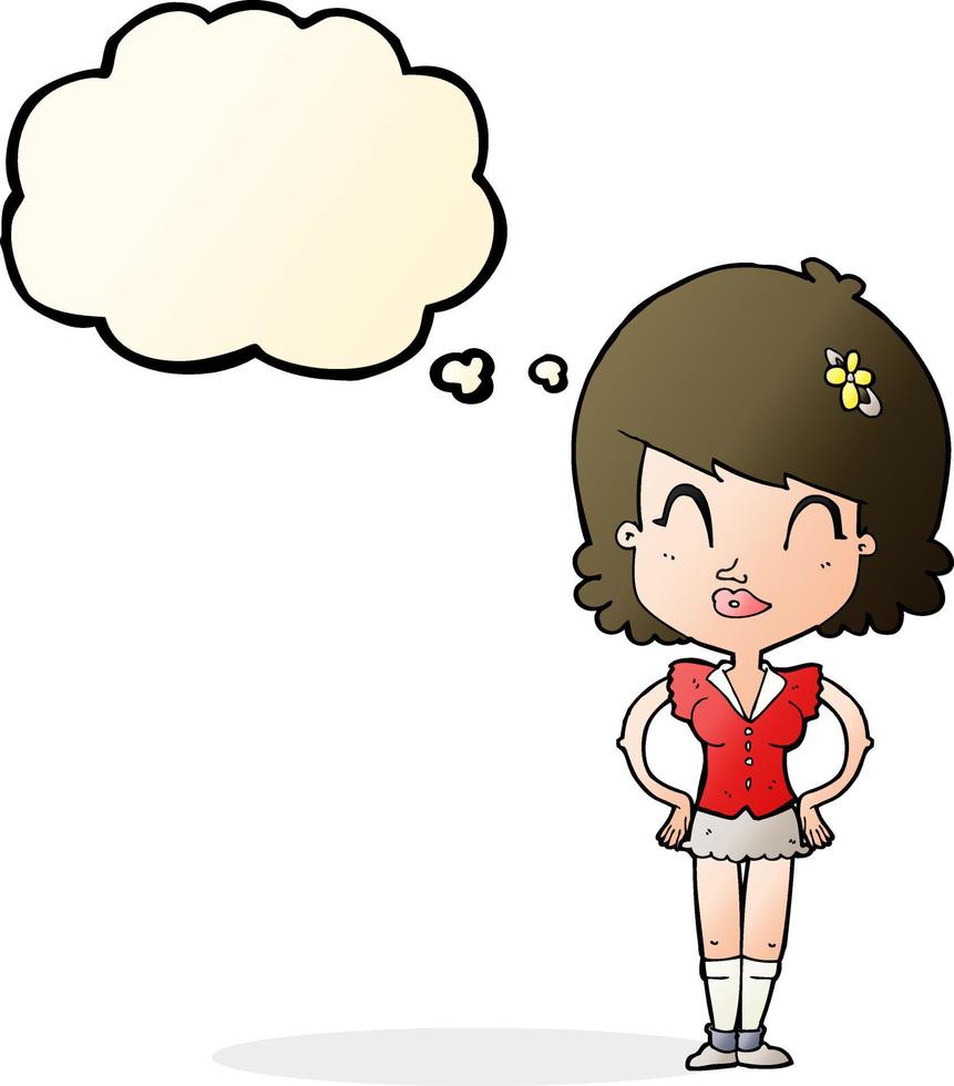 cartoon happy woman with thought bubble vector