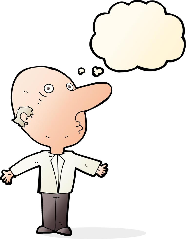 cartoon confused middle aged man with thought bubble vector