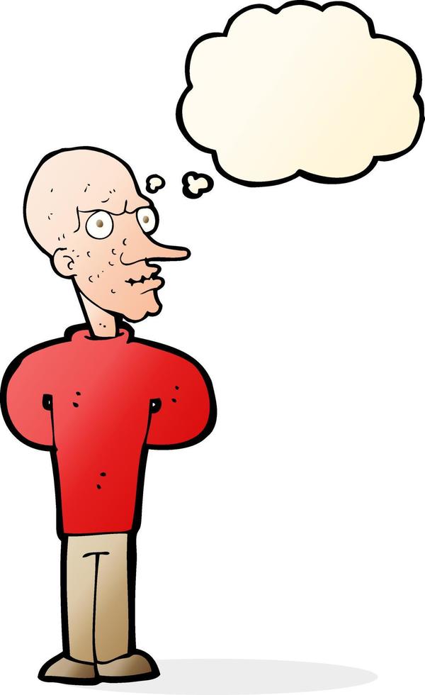 cartoon evil bald man with thought bubble vector
