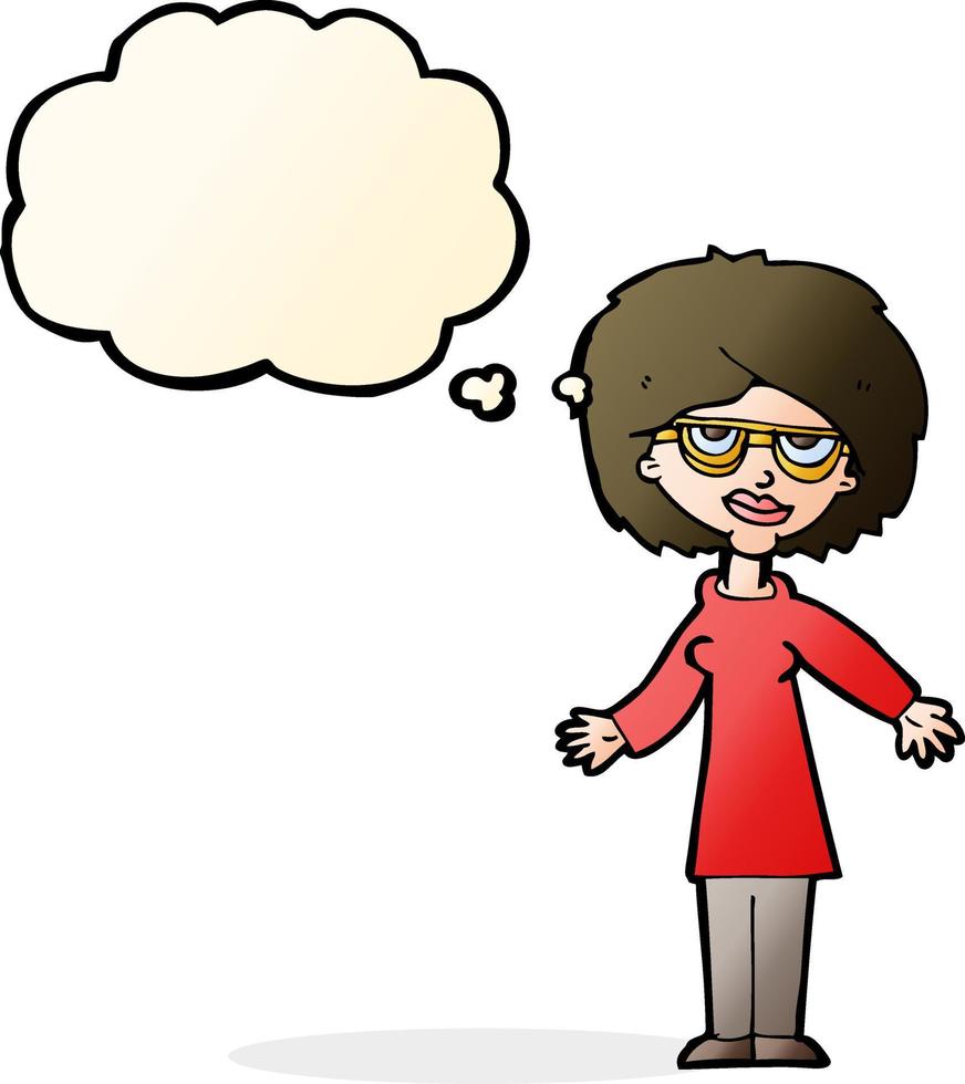 cartoon woman wearing glasses with thought bubble vector