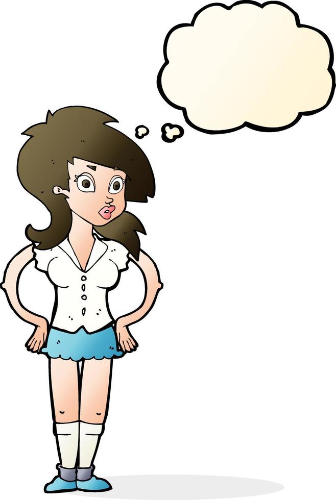 cartoon pretty woman with thought bubble vector