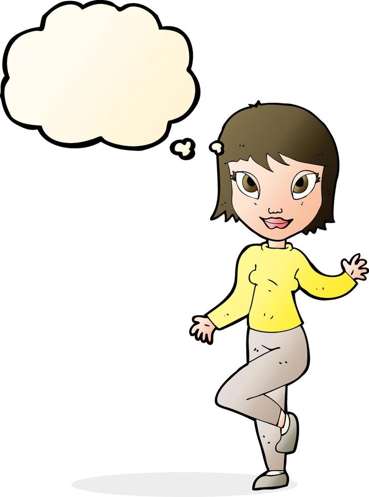 mujer bonita de dibujos animados saludando con burbujas de pensamiento  12330668 Vector en Vecteezy