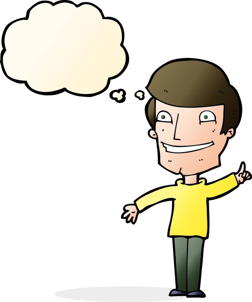 cartoon grinning man with idea with thought bubble vector