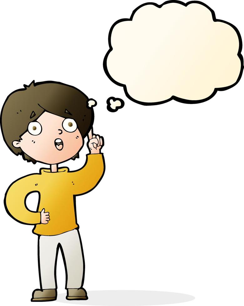cartoon boy with idea with thought bubble vector