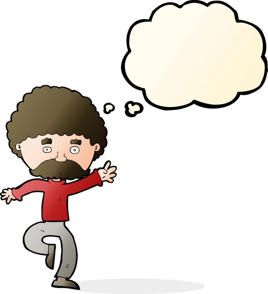 cartoon mustache man disco dancing with thought bubble vector