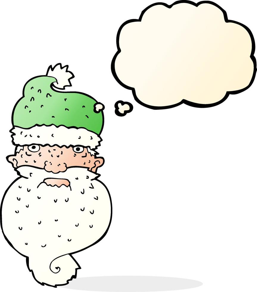 cartoon grim santa face with thought bubble vector