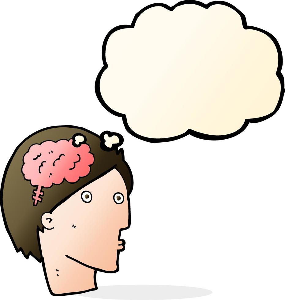 cartoon man with brain symbol with thought bubble vector