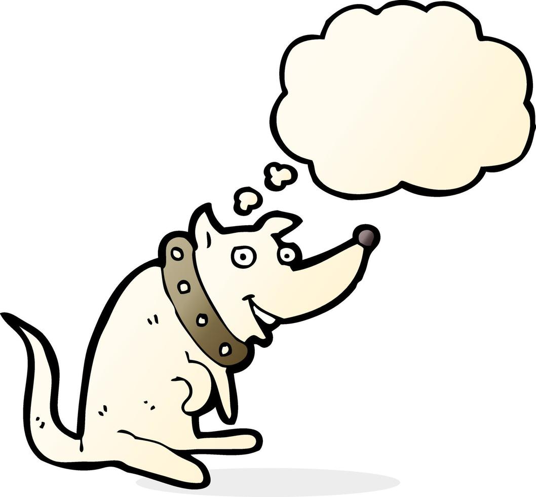 cartoon happy dog in big collar with thought bubble vector