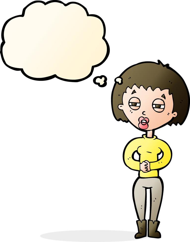 cartoon tired woman with thought bubble 12330741 Vector Art at Vecteezy