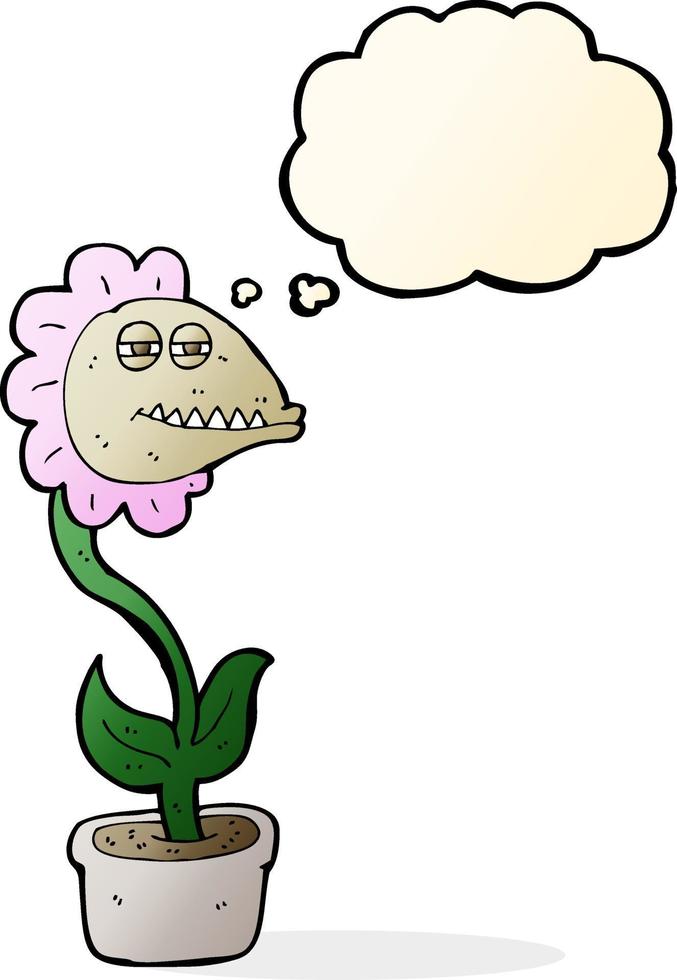 cartoon monster flower with thought bubble vector