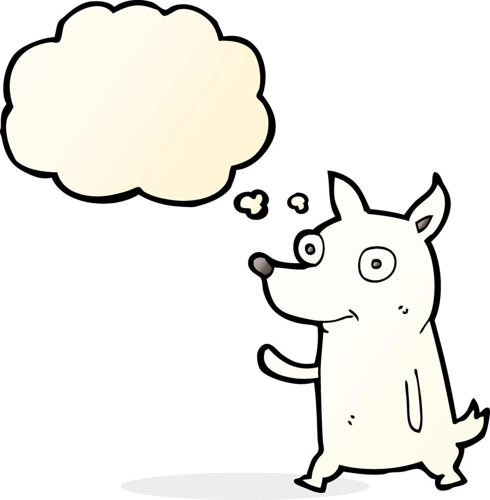 perrito de dibujos animados saludando con burbujas de pensamiento vector