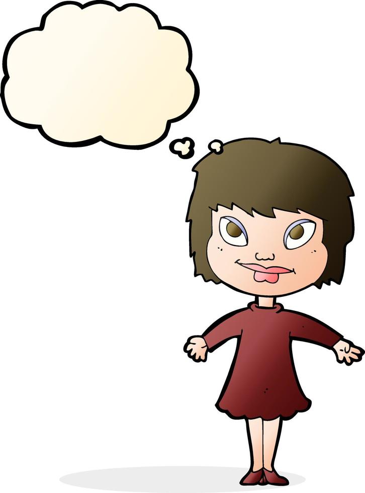 cartoon girl shrugging shoulders with thought bubble vector