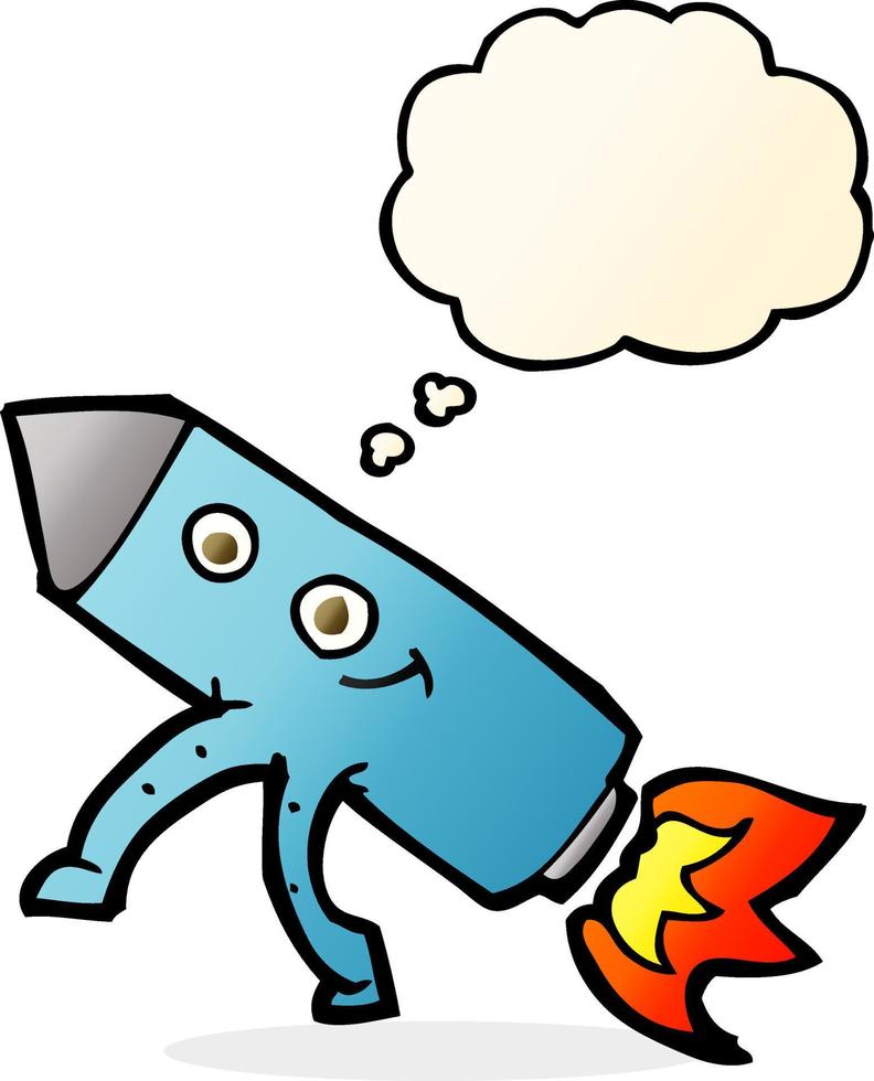 cartoon happy rocket with thought bubble vector