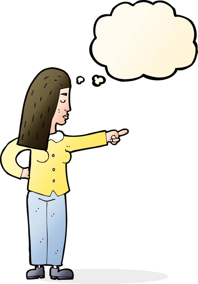 cartoon woman pointing with thought bubble vector