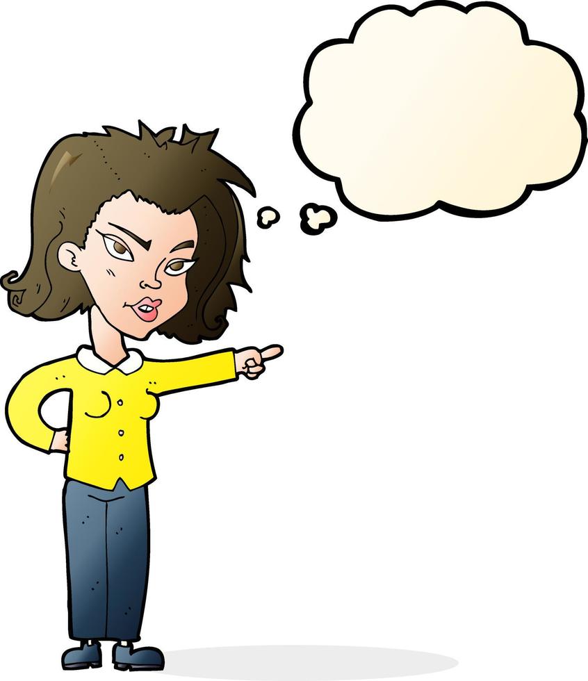 cartoon woman pointing with thought bubble vector