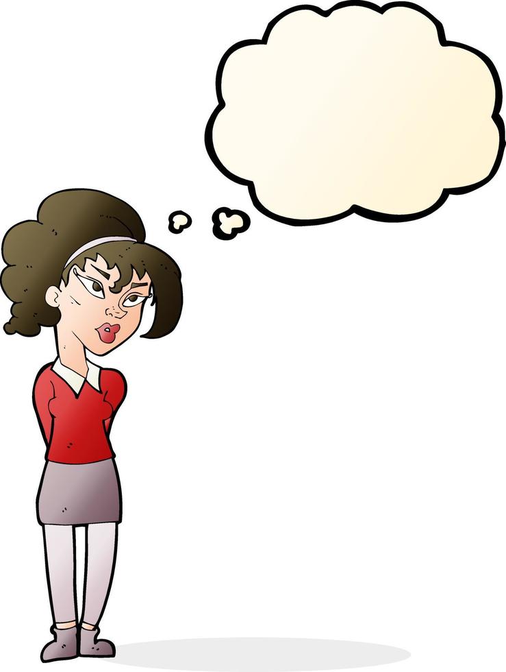 cartoon pretty girl tilting head with thought bubble vector